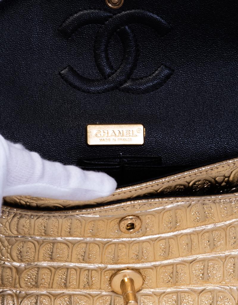 Chanel Gold Croc geprägte Klappe Tasche 2