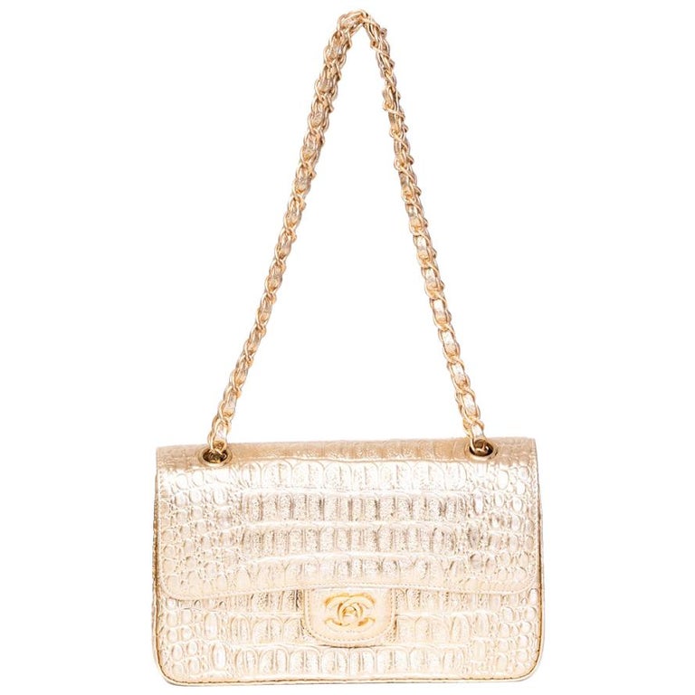 Chanel Gold Croc Embossed Flap Bag