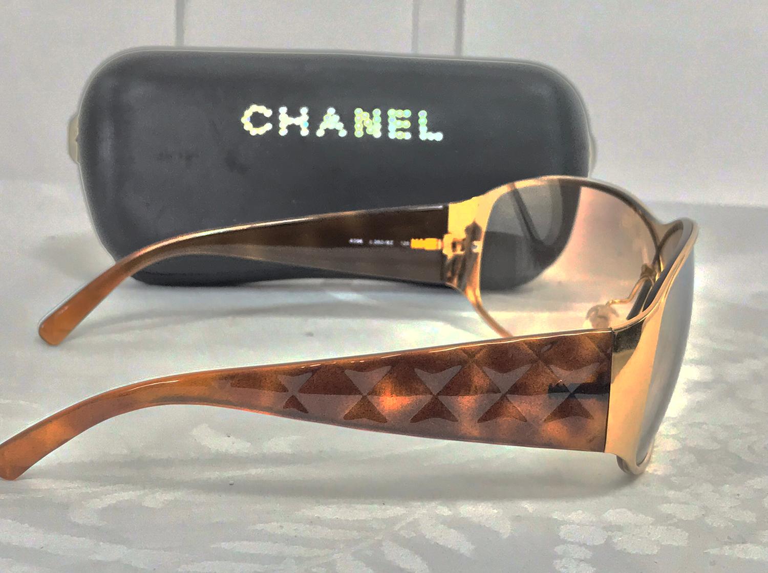 Gray Chanel Gold Crossover and Tortoise Shell Sunglasses with Case