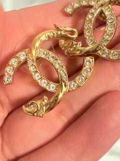Chanel Gold Crystal CC Stud Earrings