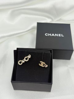 Chanel Gold Crystal Coco & CC Heart Stud Earrings