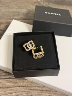 Chanel Gold Crystal Dimensional CC Dangle Statement Earrings