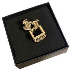 Chanel Gold Crystal Dimensional CC Dangle Statement Earrings