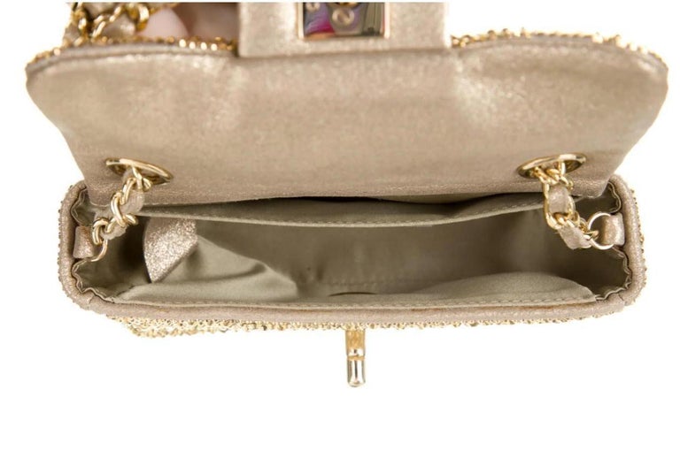 Chanel Gold Crystal Leather Small Mini Evening Shoulder Flap Bag at 1stDibs