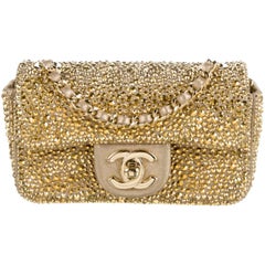Chanel Gold Kristall Leder Mini Abend Umhängetasche mit Klappe