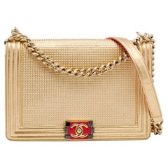 Chanel Gold Cube Embossed And Leather Medium Boy Flap Bag