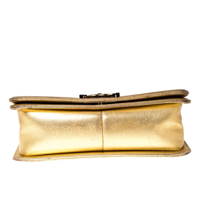 Chanel Gold Cube Embossed Leather Medium Boy Flap Bag 8