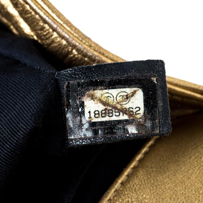 Chanel Gold Cube Embossed Leather Medium Boy Flap Bag In Good Condition In Dubai, Al Qouz 2