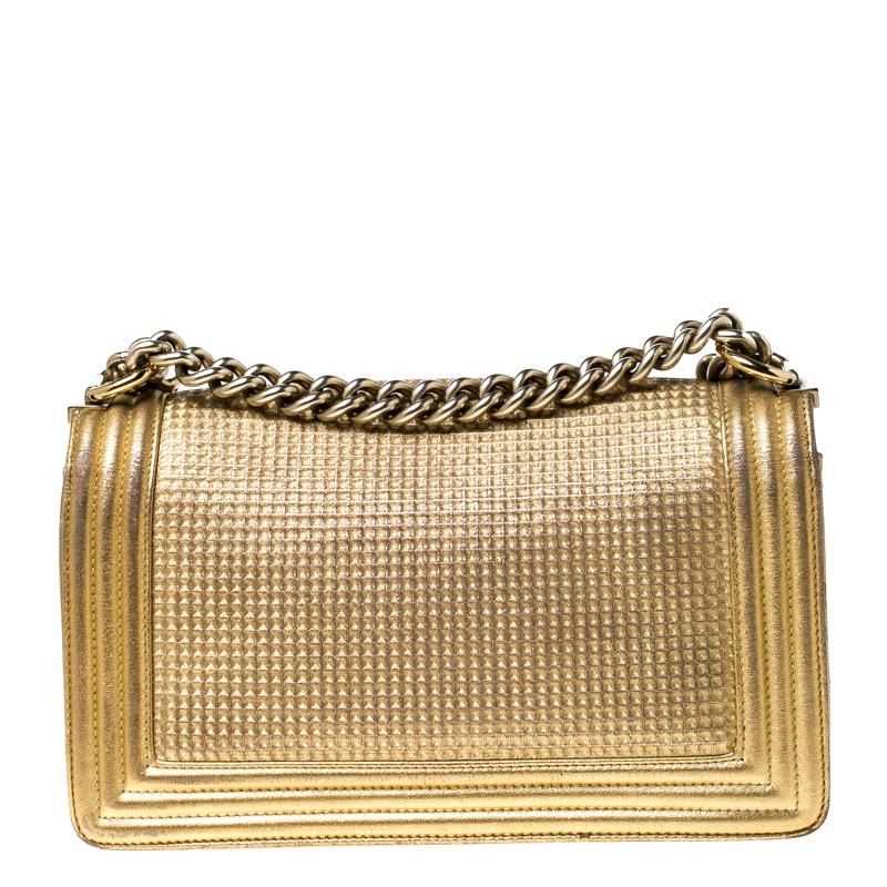 Chanel Gold Cube Embossed Leather Medium Boy Flap Bag 4