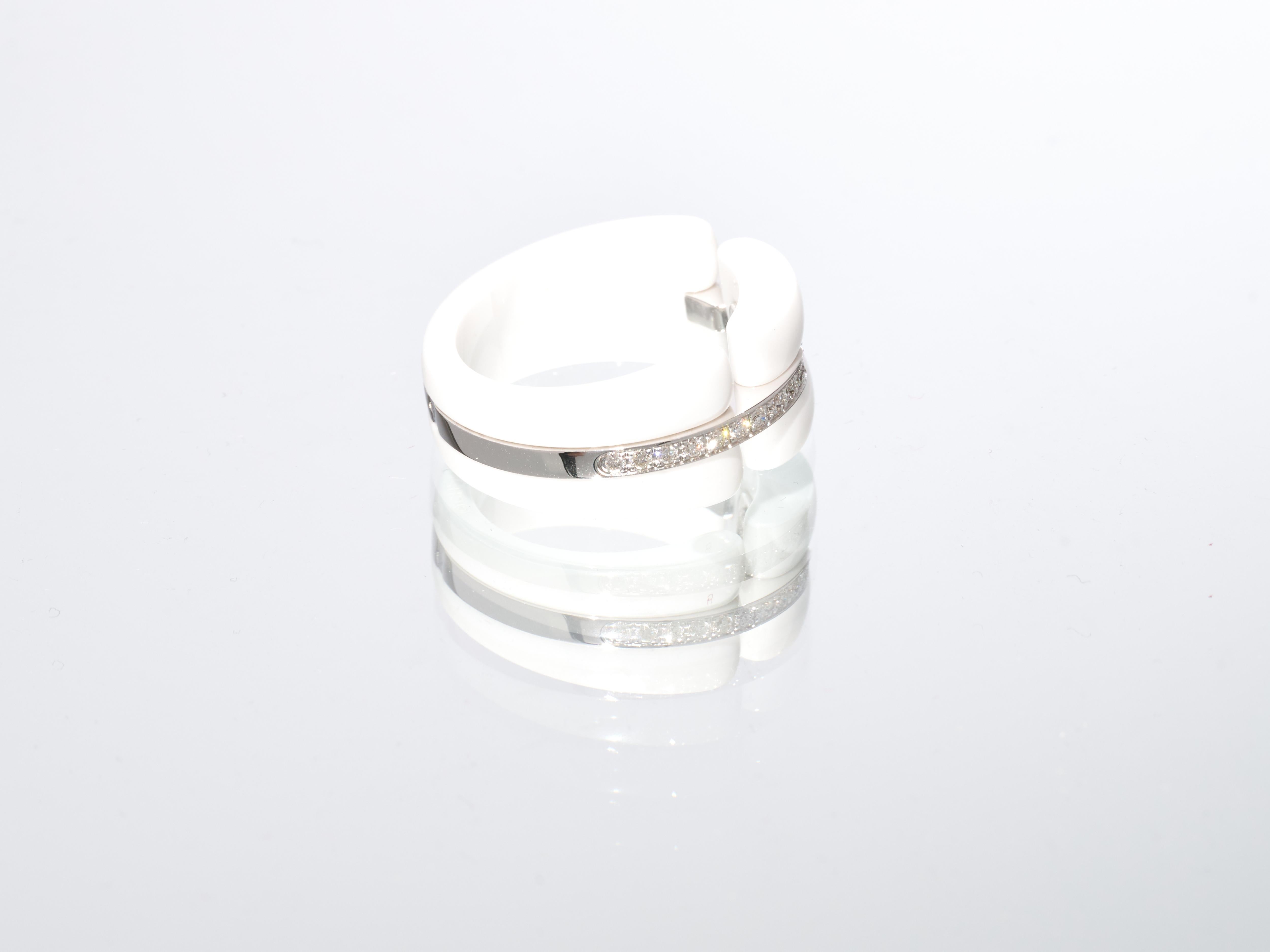 Chanel Gold Diamantring Ultra Weiß Keramik 18k Weißgold Breites Band EU 53 (Art déco) im Angebot