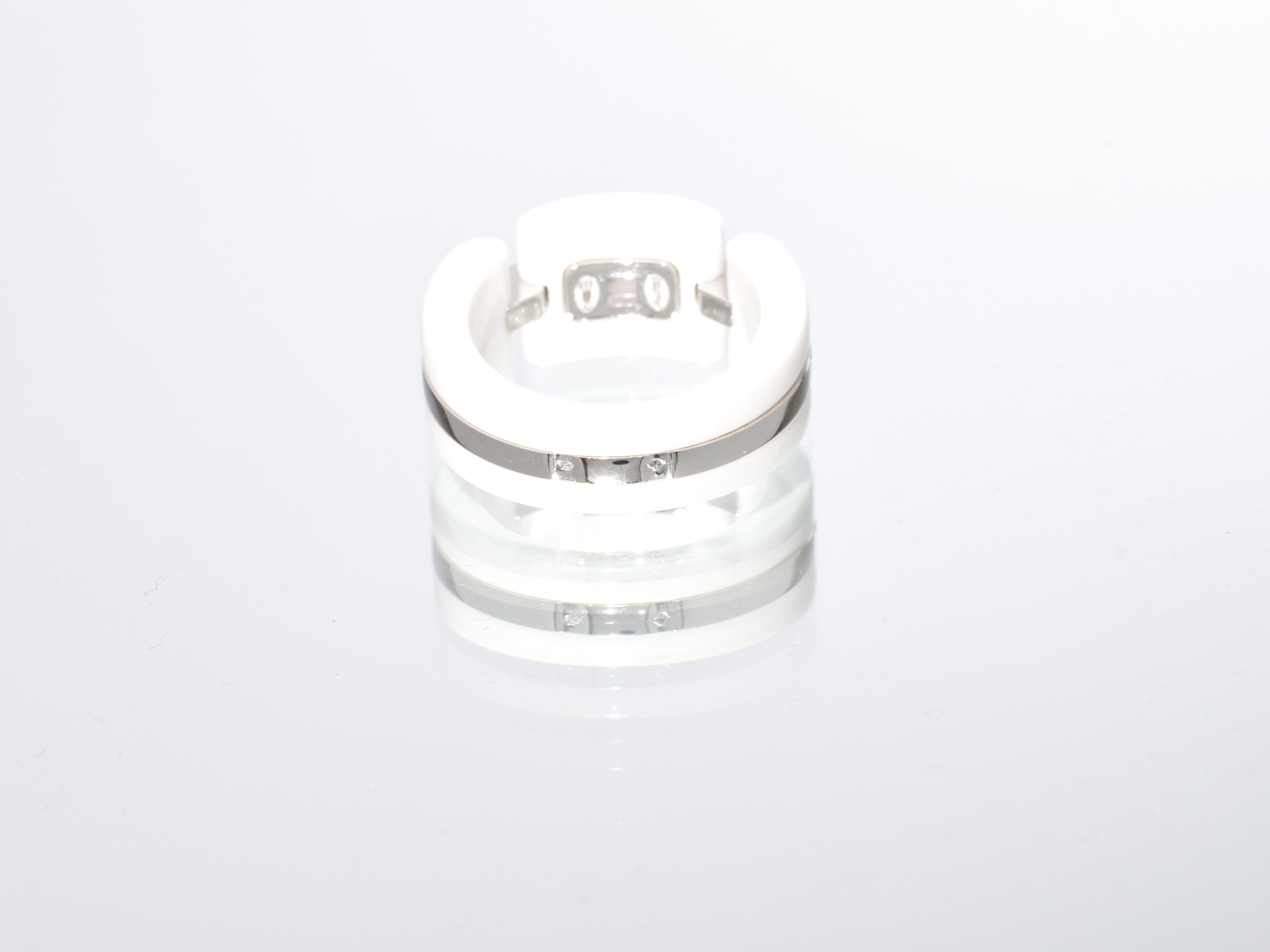 Chanel Gold Diamantring Ultra Weiß Keramik 18k Weißgold Breites Band EU 53 im Zustand „Hervorragend“ im Angebot in London, GB