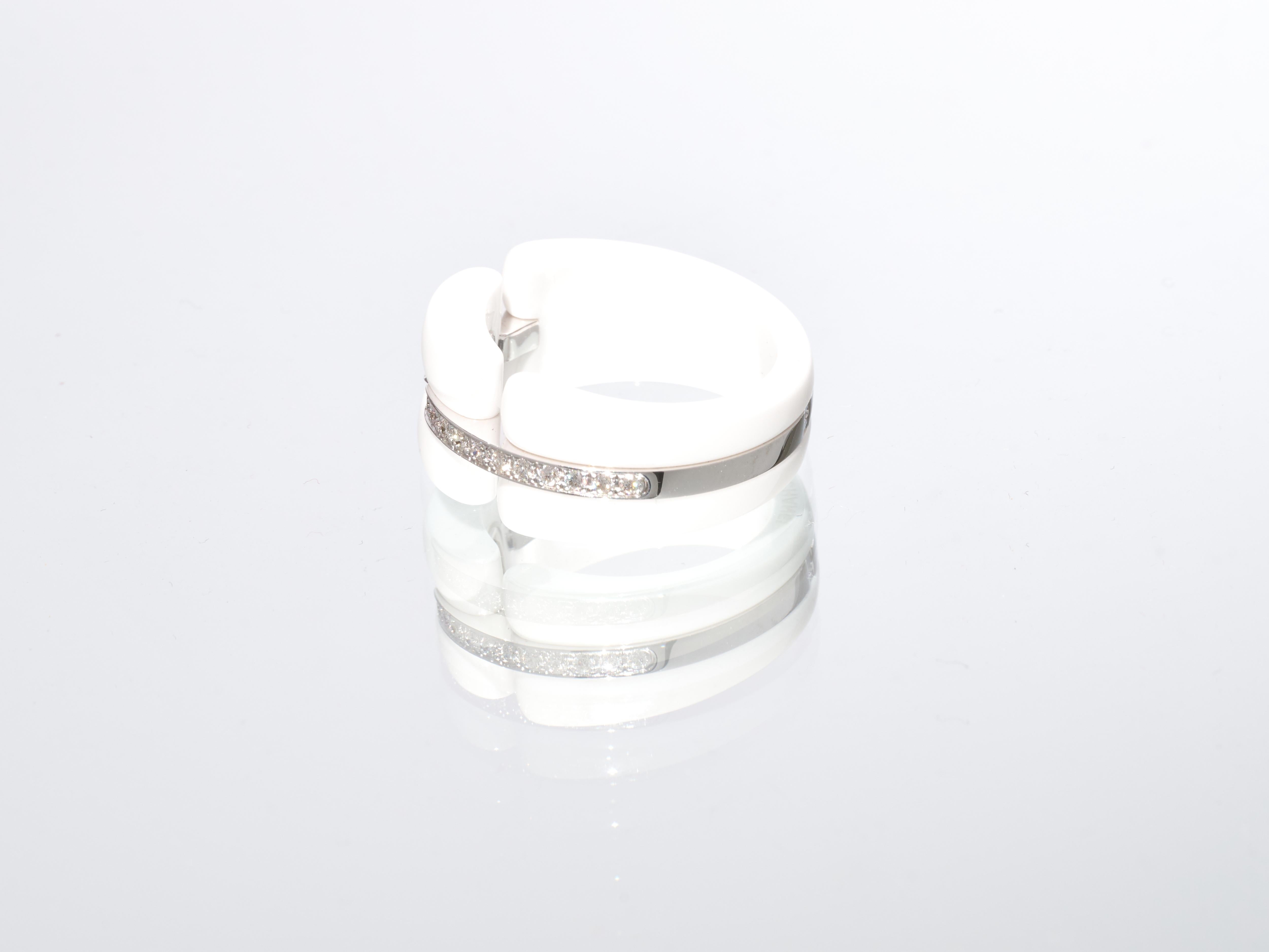 Chanel Gold Diamantring Ultra Weiß Keramik 18k Weißgold Breites Band EU 53 Damen im Angebot