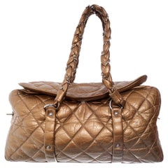 Vintage Chanel Gold Distressed Lambskin Leather Lady Braid Bowler Bag