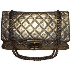 Chanel Gold Distressed Leather 2.55 Reissue 227 Double Flap Classic