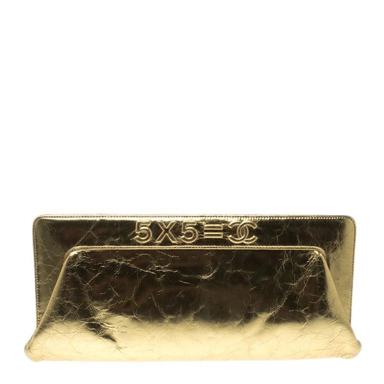 Chanel Gold Distressed Leather Ladies First/5X5=CC Clutch
