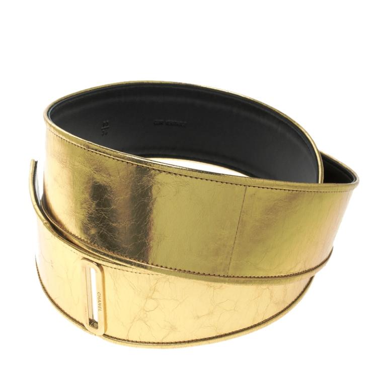 Chanel Gold Distressed Leather Waist Belt 90cm 1
