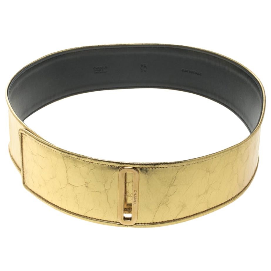 Chanel Gold Distressed Leather Waist Belt 90cm