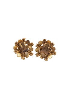 Chanel Gold Earrings With Pearl Center Stone & Side Rhinestones