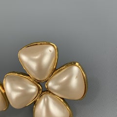 CHANEL Earrings - Vintage Yellow Gold Faux Pearl Flower Cluster Clip On -1991