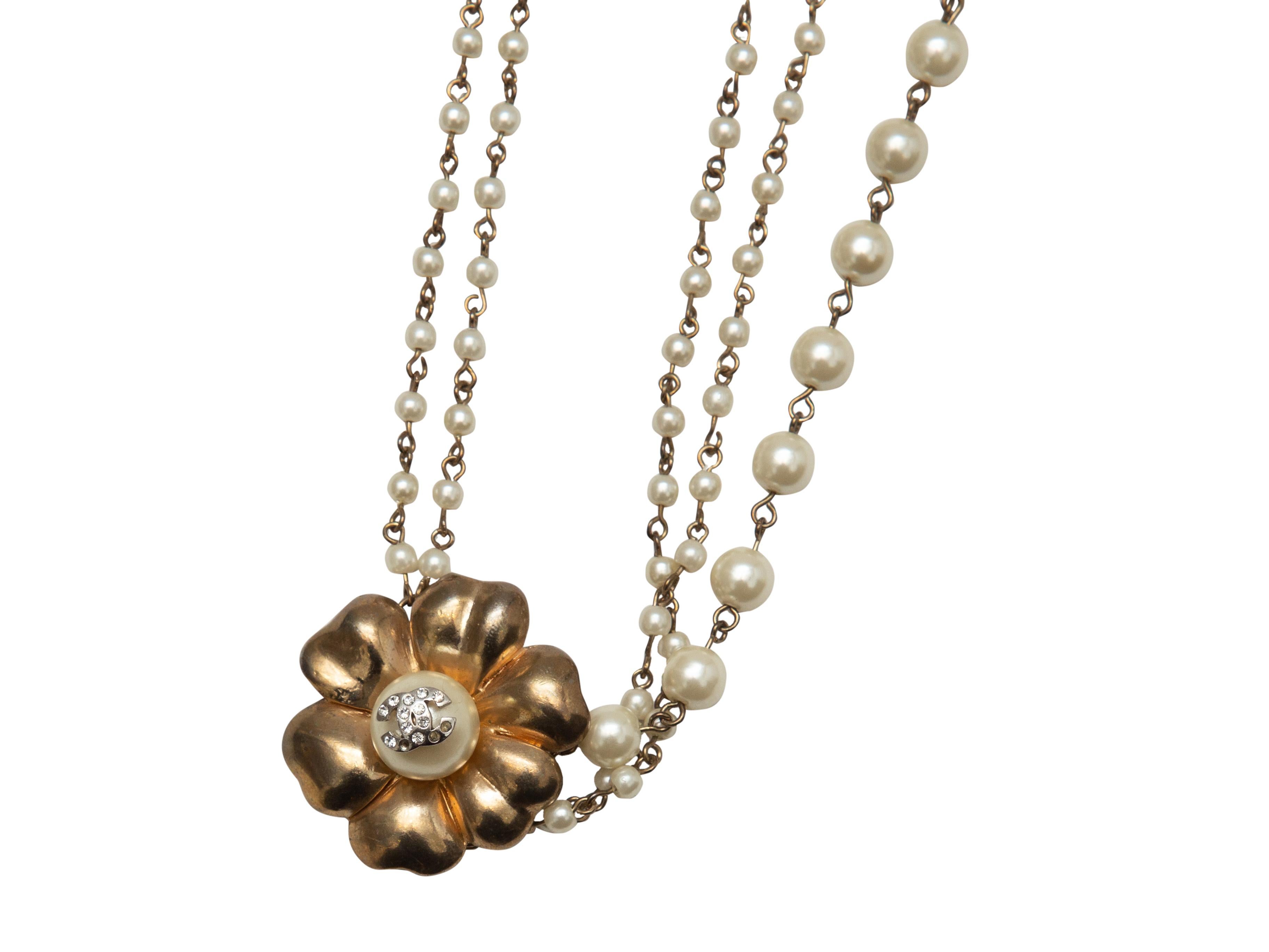 Women's  Chanel Gold Faux Pearl Flower Necklace
