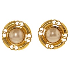 Chanel Gold Faux Pearl Round Earrings