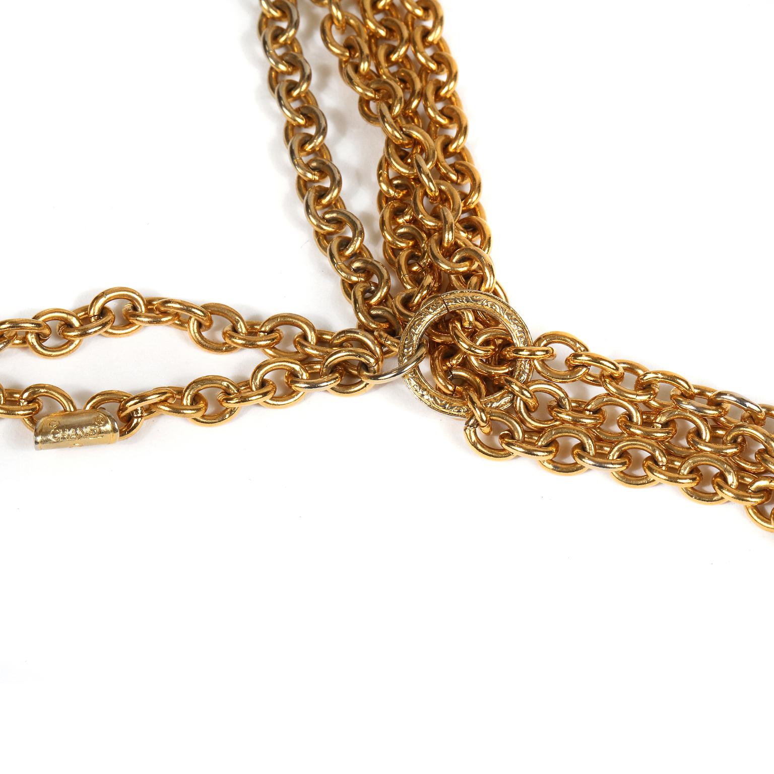 Women's Chanel Gold Flap Bag Pendnt Triple Chain Necklace