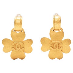 Used Chanel Gold Four Leaf Clover Clip-on Earrings
