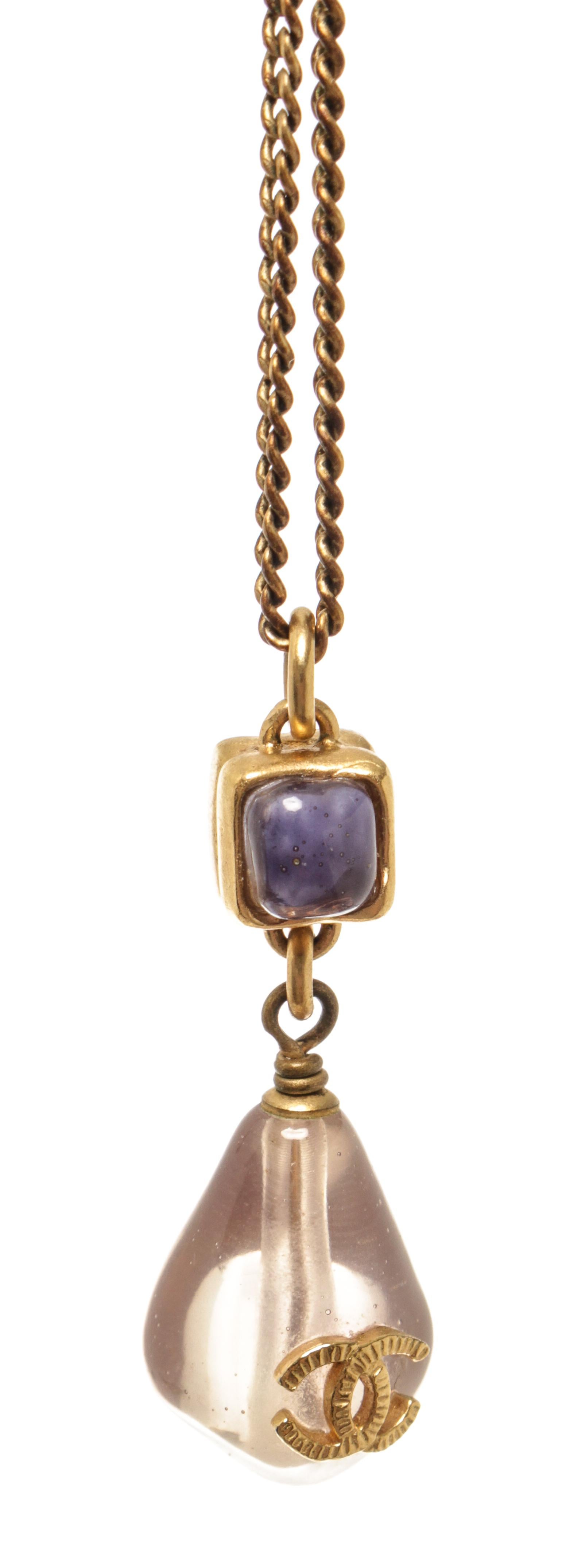 Modern Chanel Gold Gem Long Necklace For Sale