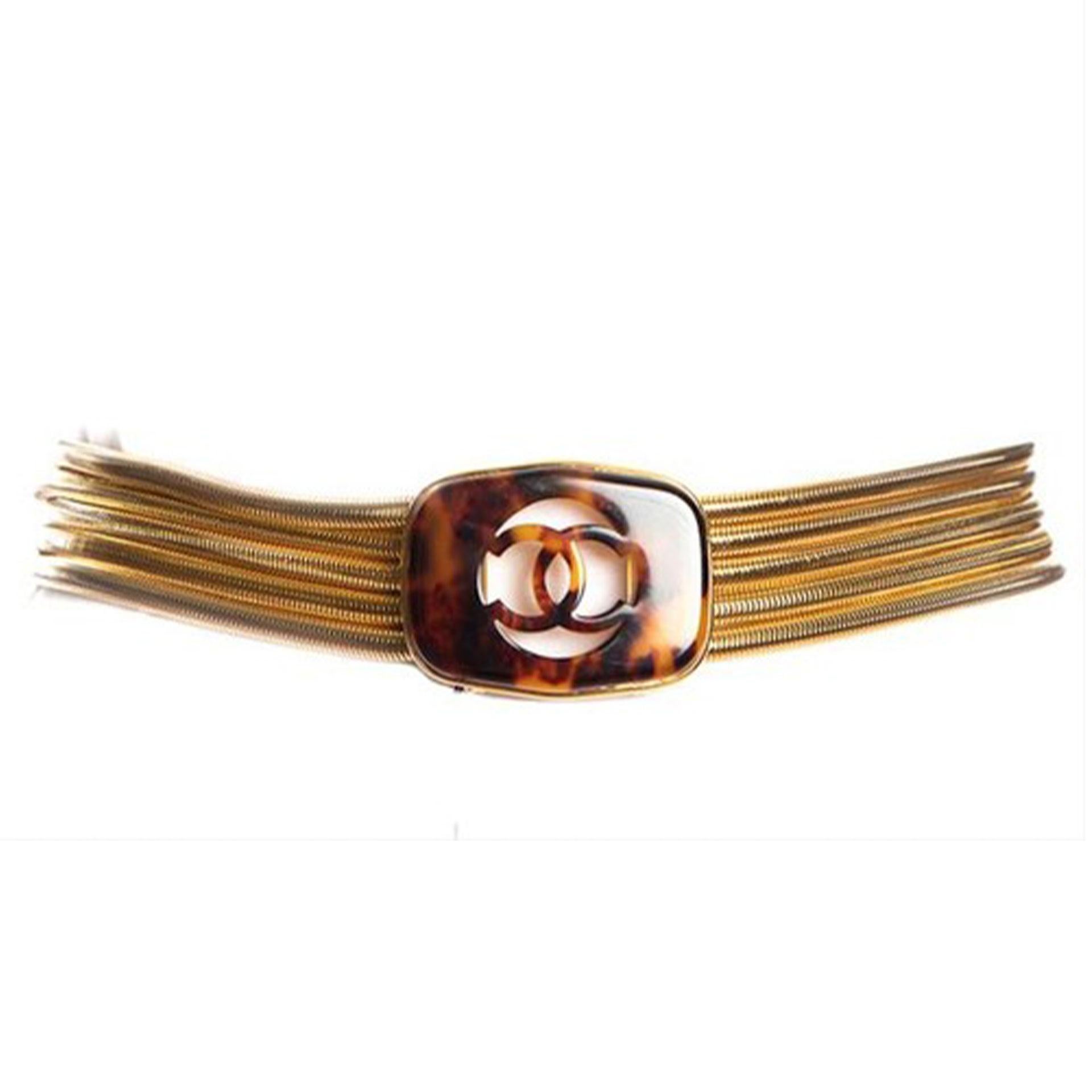 Chanel Gold Gold-Mesh Multistrang Kette Schildpatt Cc Logo Frühjahr 1997 Gürtel im Angebot 1