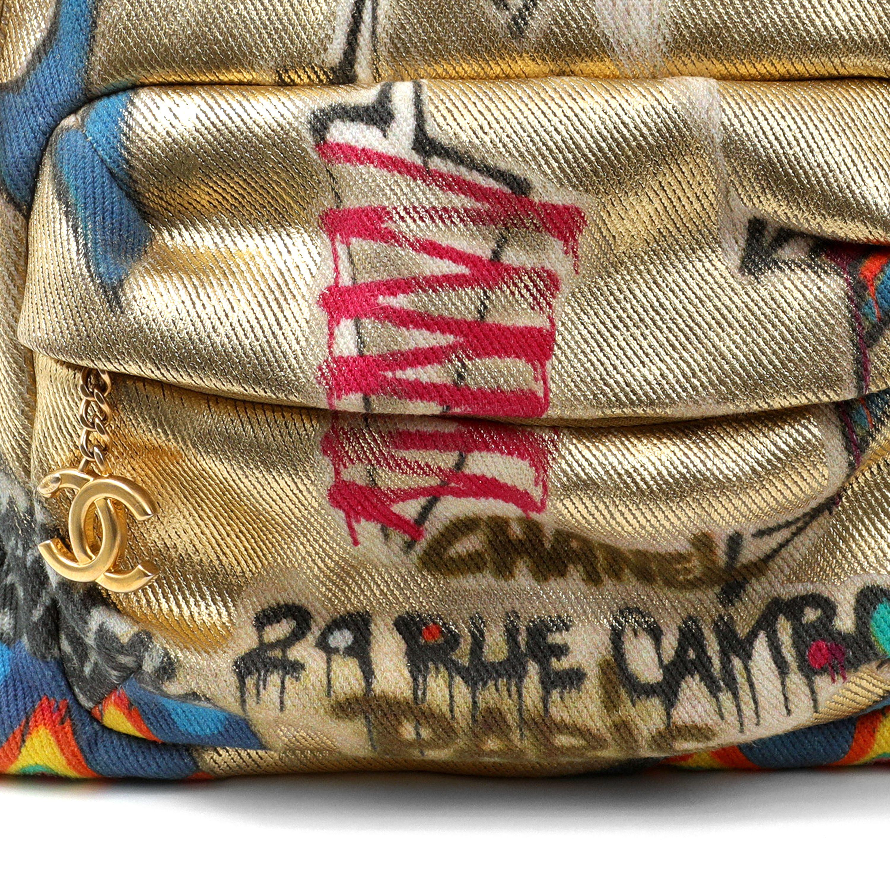 Brown Chanel Gold Graffiti Street Spirit Unisex Backpack  For Sale