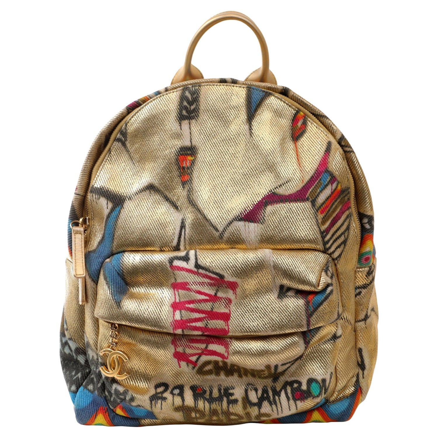 Chanel Classic Flap Graffiti Boy Art School Oh My Khaki Canvas Shoulder Bag