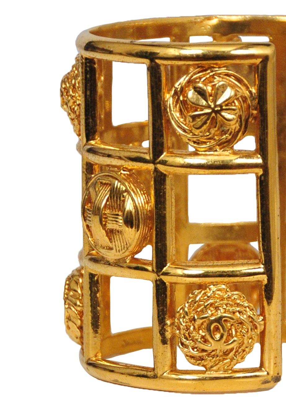 Women's or Men's Vintage Chanel Gold Grid Clover Cuff 