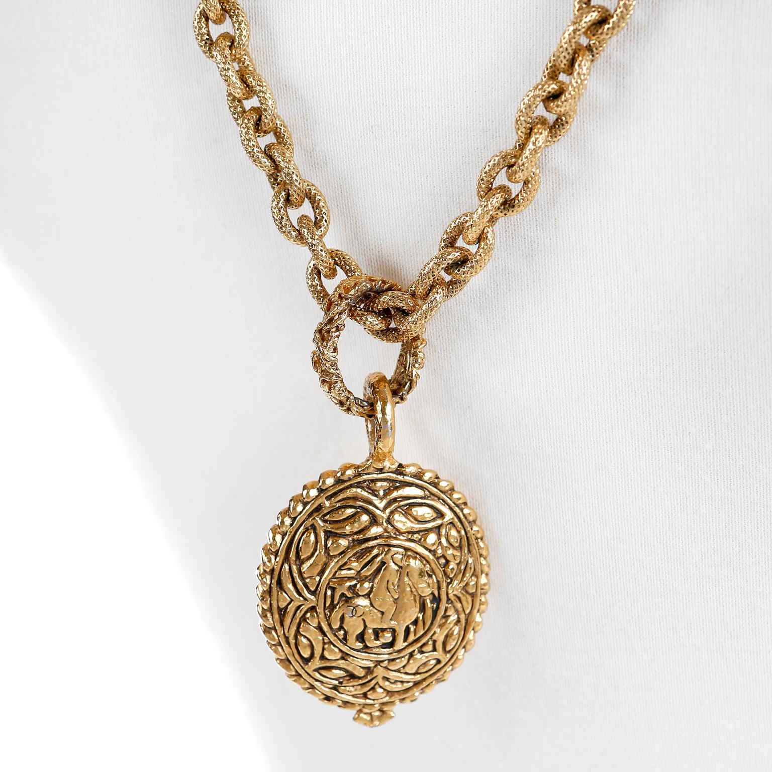 Chanel Gold Horse and Rider Medallion Necklace In Good Condition In Palm Beach, FL