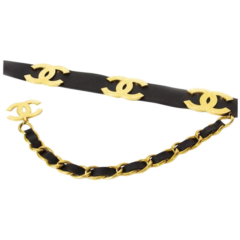 Chanel 90s Rare Runway Vintage CC Gold Belt CHANEL Black Leather & Gold Metal Belt Wide Oversized Multi  main image 2