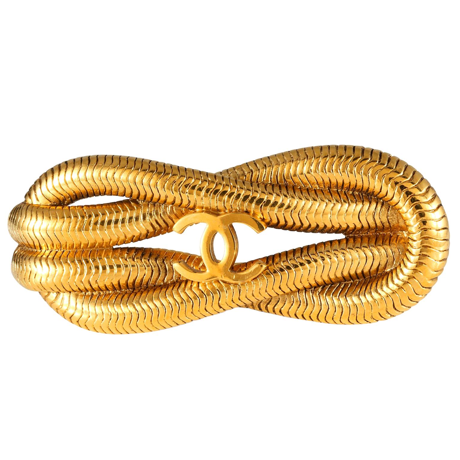 Chanel Gold Knotted Snake Chain Brooch For Sale