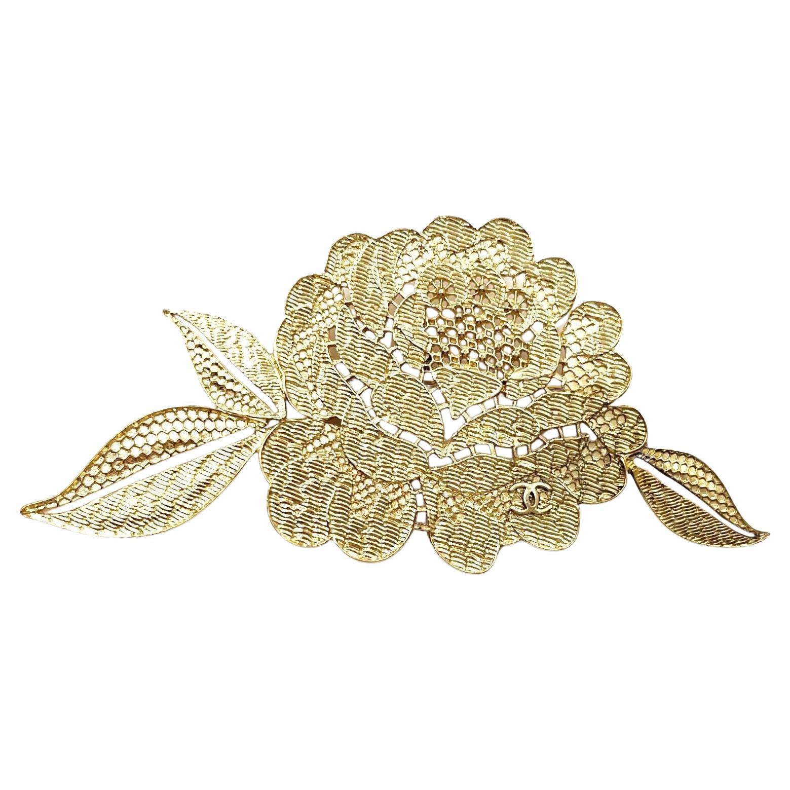 Chanel Gold Lace Flower CC Large Brooch