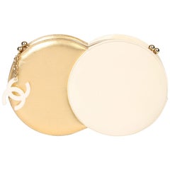 Chanel Gold Lambskin & Beige Patent Leather Double Circle Clutch