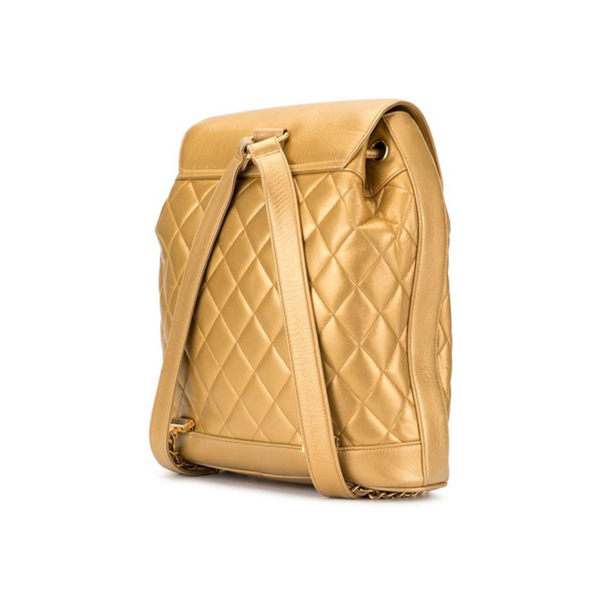 Women's or Men's Chanel Gold Lambskin Leather Backpack For Sale