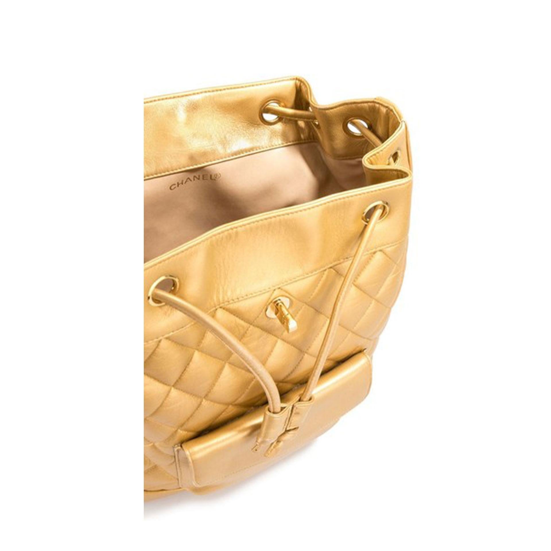 Chanel Gold Lambskin Leather Backpack For Sale 1