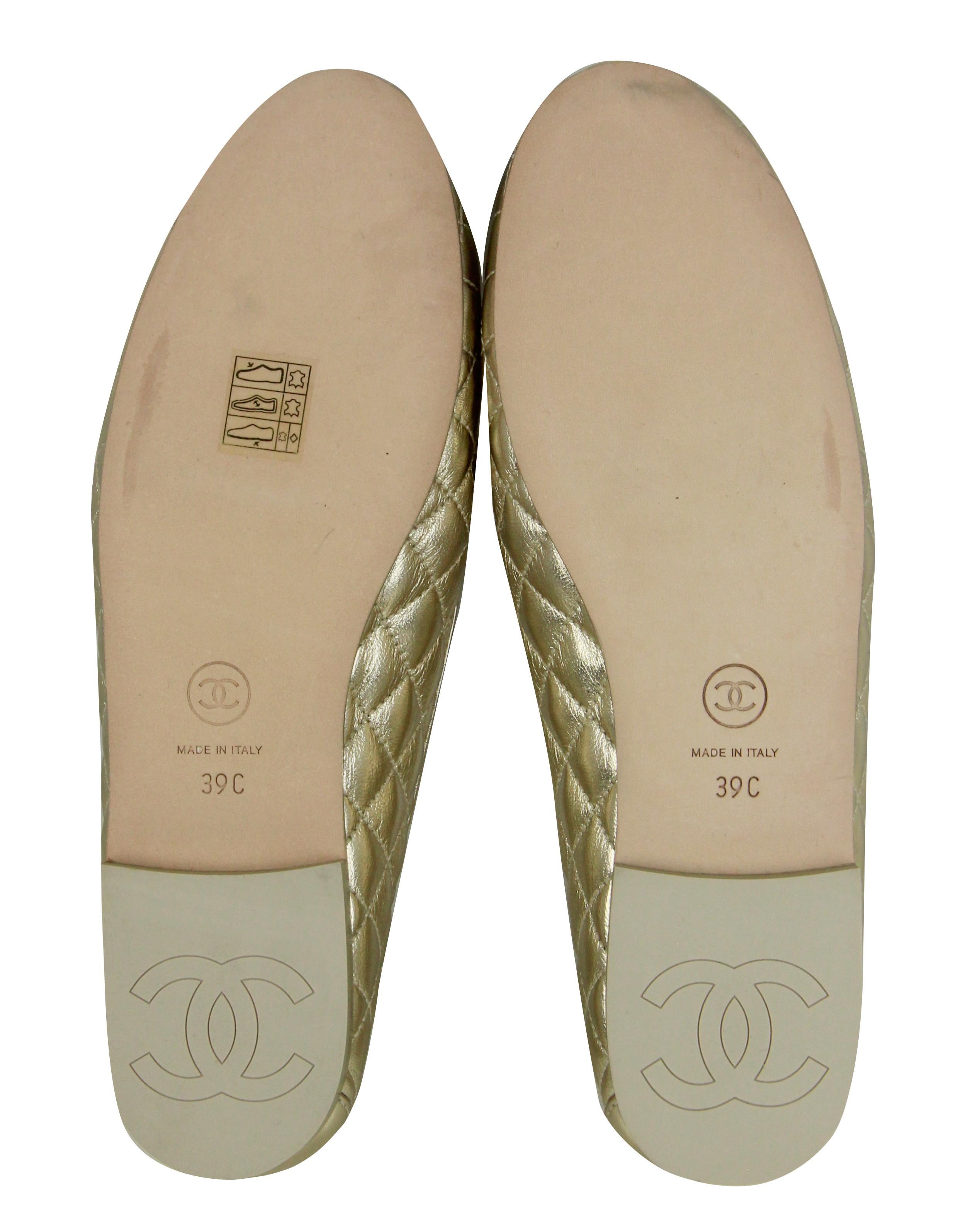 Chanel Gold Lambskin Leather Quilted Chain CC Loafers sz 39C 2