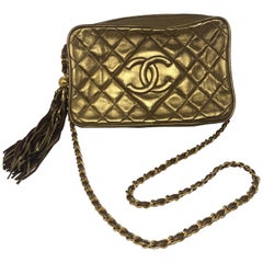 Chanel Gold Lambskin Tassel Crossbody Bag