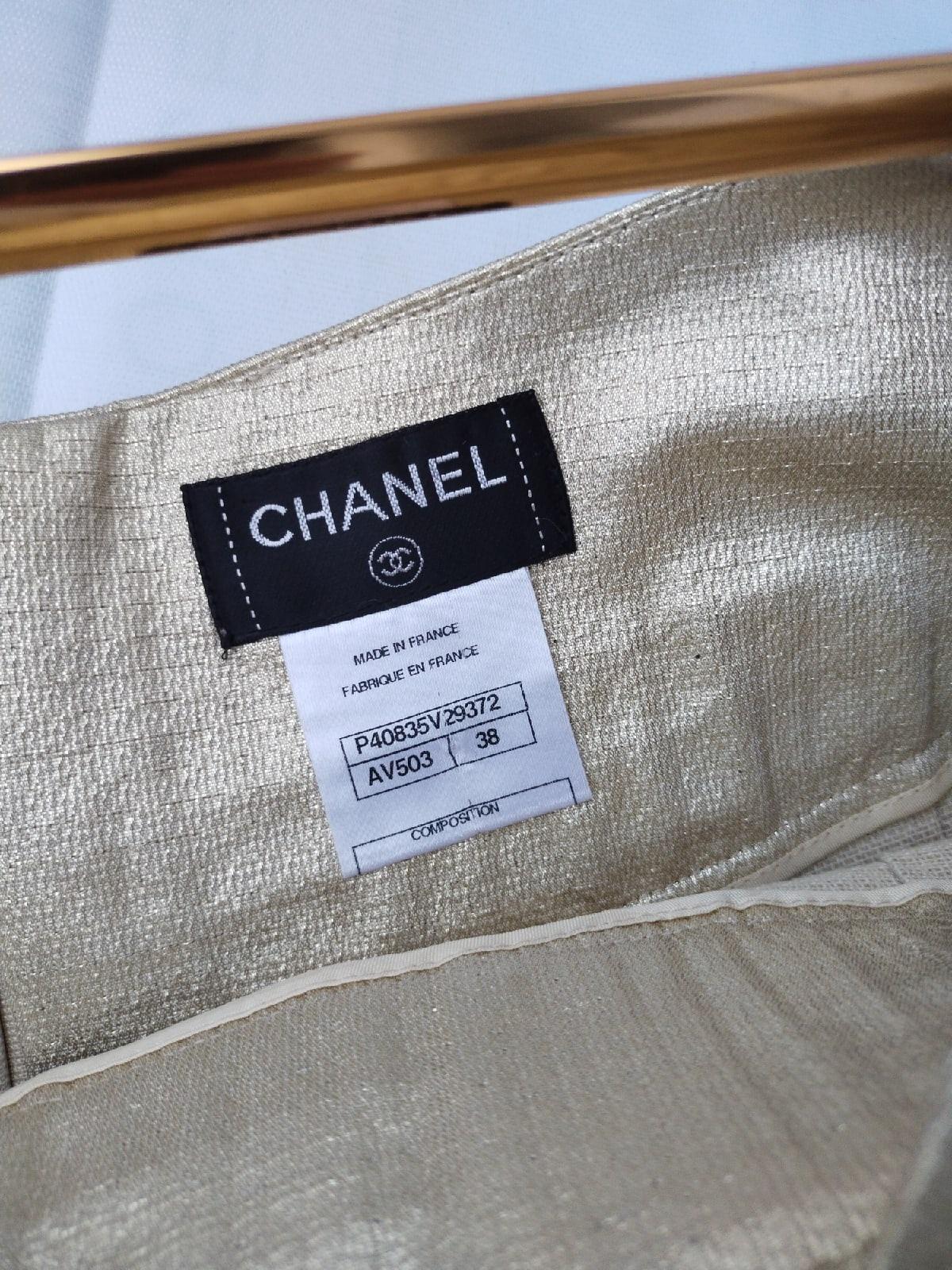CHANEL Gold Lame Pleated Mini Skirt For Sale 7