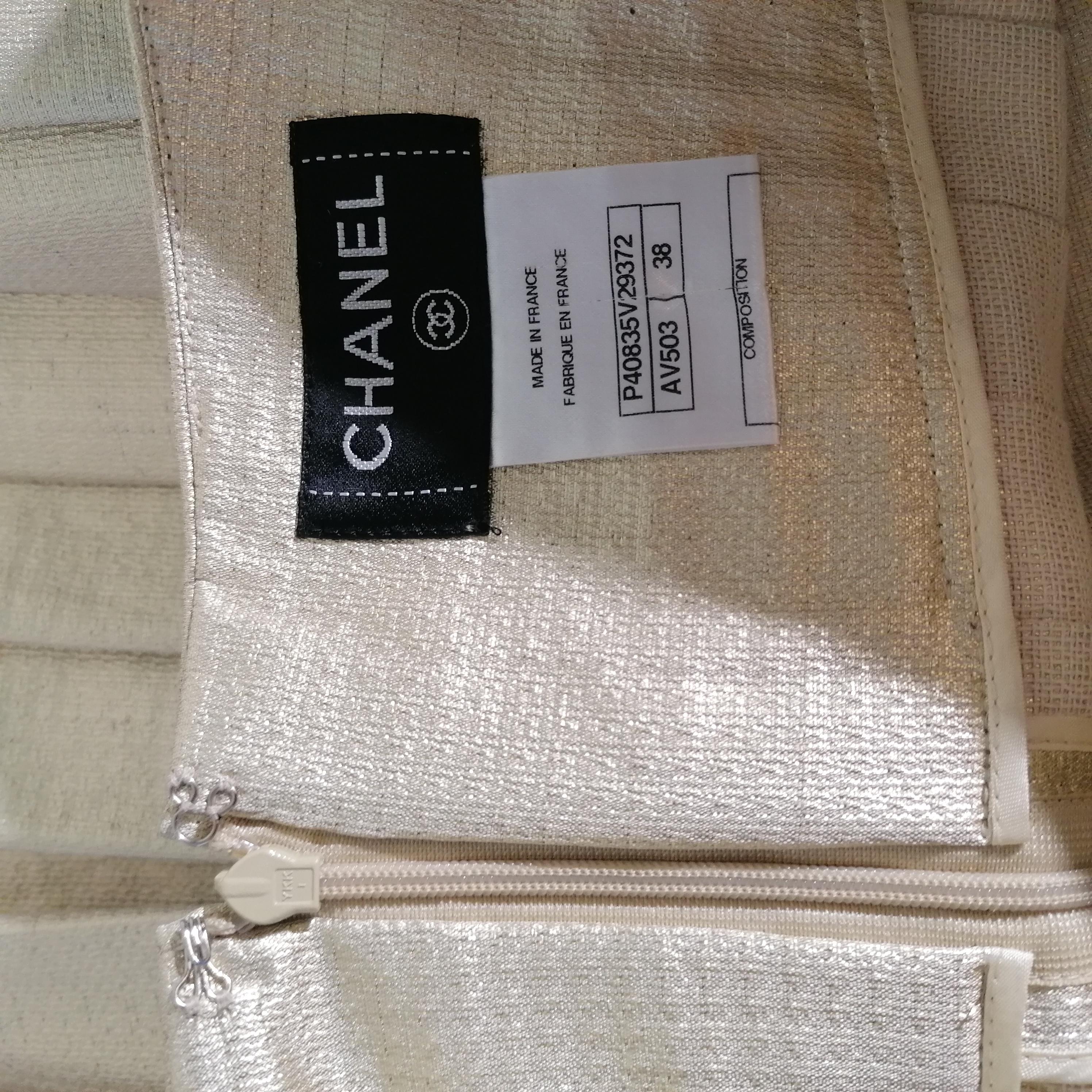 CHANEL Gold Lame Pleated Mini Skirt For Sale 15