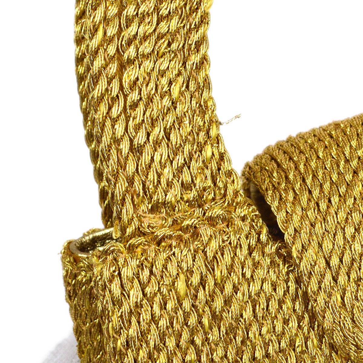 CHANEL Gold Lame Silk Woven Small Mini Kelly Style Flap Top Handle Bag In Good Condition For Sale In Chicago, IL