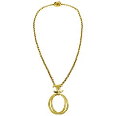 Chanel Gold Large Oval Charm CC Link Evening Pendant Drop Chain Necklace in Box