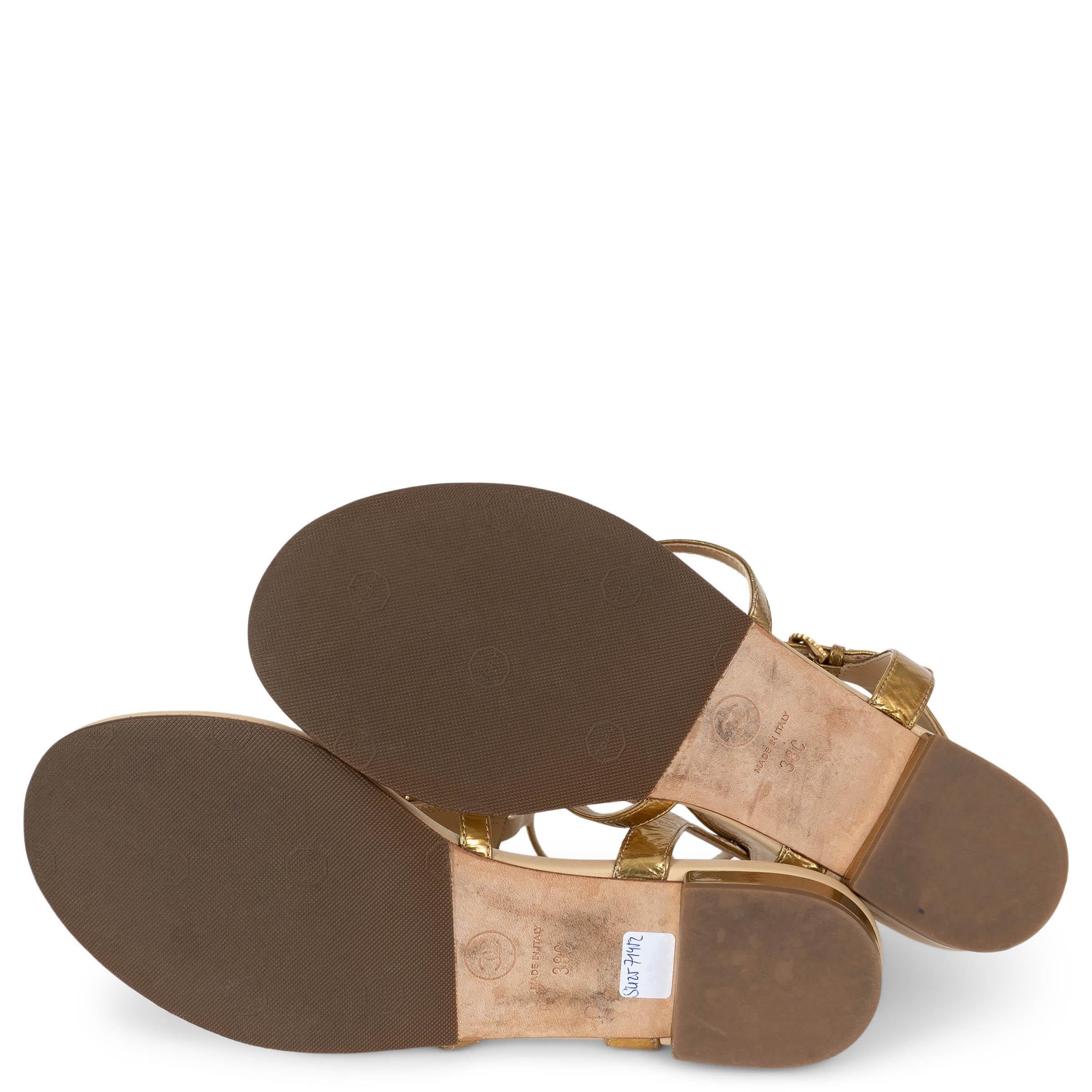 CHANEL gold leather 19A NEW YORK EMBELLISHED Thong Sandals Shoes 38 For Sale 5