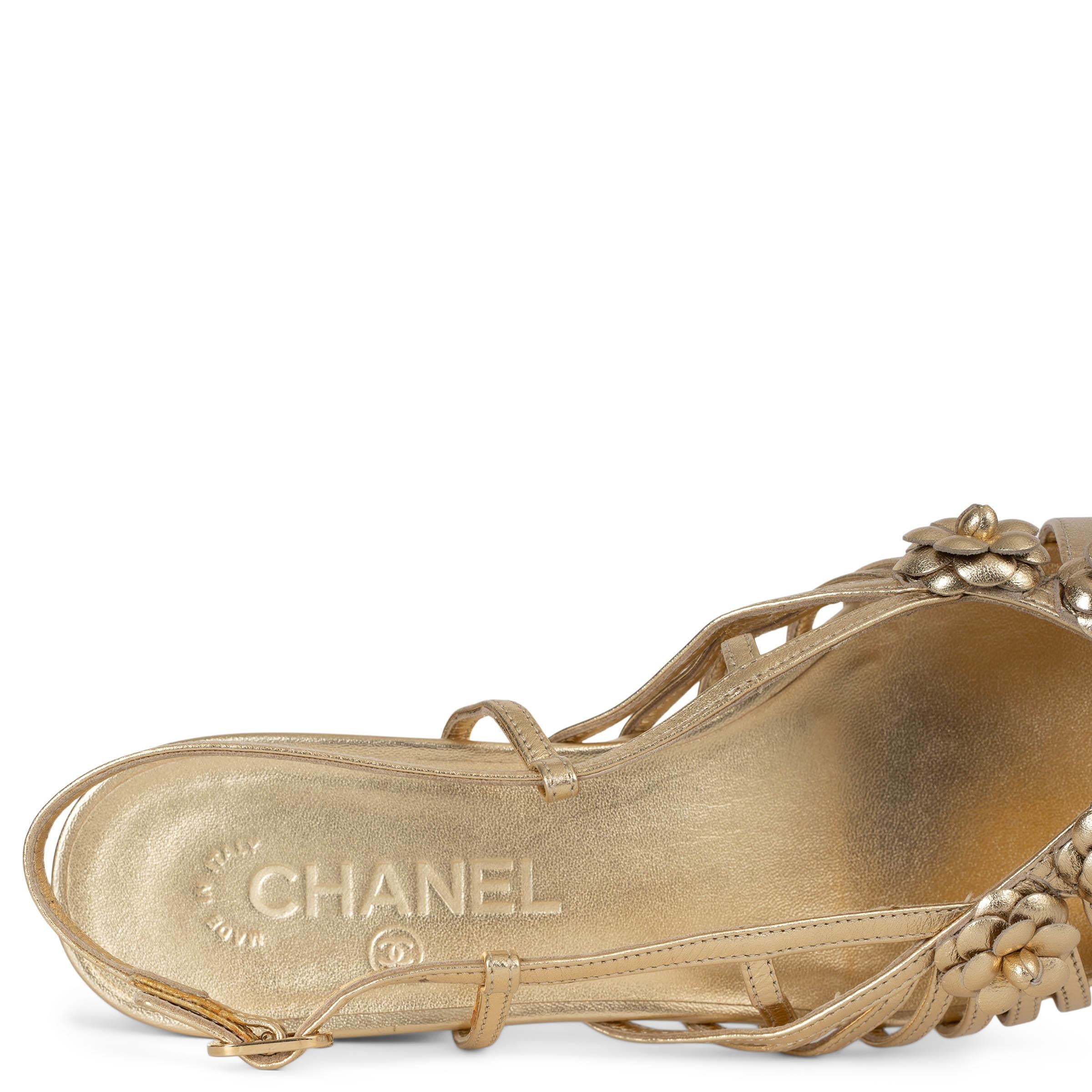 CHANEL gold leather 21C CAPRI CAMELLIA Slingback Sandals Shoes 38 3