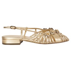 CHANEL gold leather 21C CAPRI CAMELLIA Slingback Sandals Shoes 38
