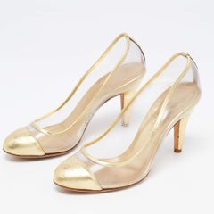 Chanel Gold Leather and PVC CC Pumps Size 37.5