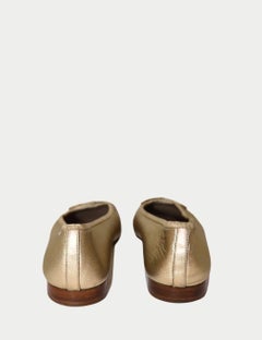 Chanel Gold Leather Ballet Flats with Bow and CC Logo - EU 37